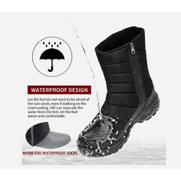 New SilentCare Waterproof Mid-Calf Winter Snow Boots Slip-on Outdoor Men's 10.5 - Picture 2 of 10
